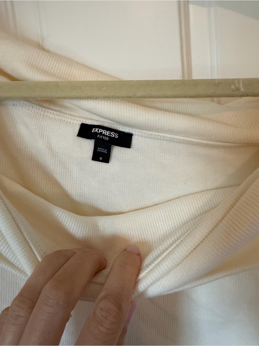 Express Cream Ribbed Off-Shoulder Top - Picture 3 of 3